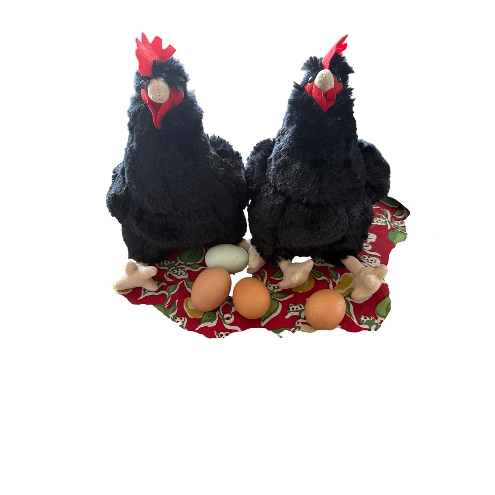 Pair of Realistic Plush Black Chickens 12" Adore perfect! Red combs! Gift